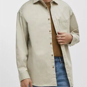 Mode of One Men's Relaxed-Fit Button-Down Twill Shirt Dark Ecru Size L